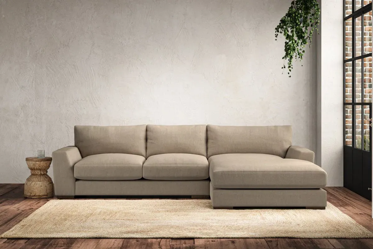 Guddu Left Hand Chaise Sofa - Pebble, Linen