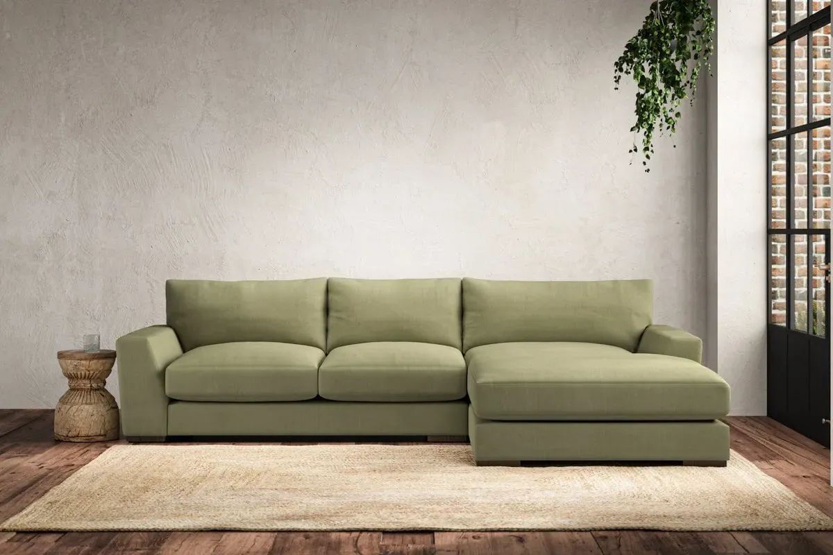 Guddu Left Hand Chaise Sofa - Sage, Linen