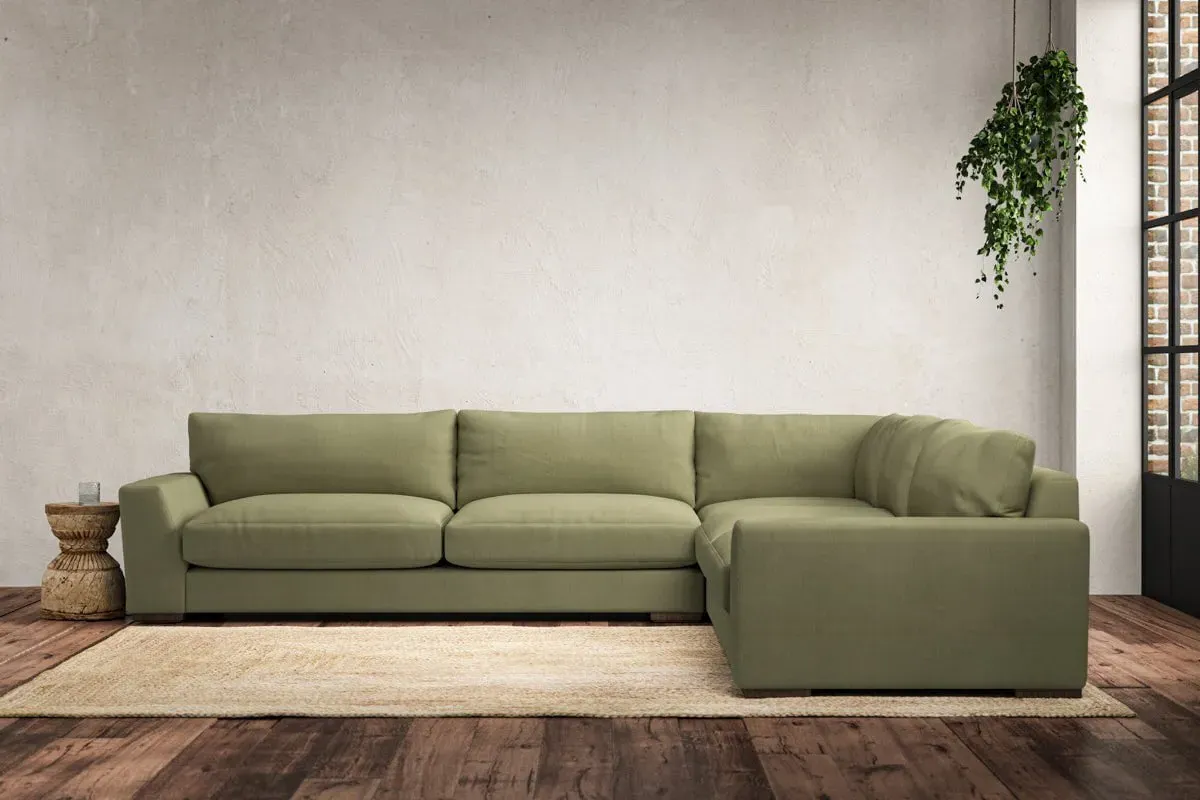 Guddu Left Hand Corner Sofa - Sage, Linen