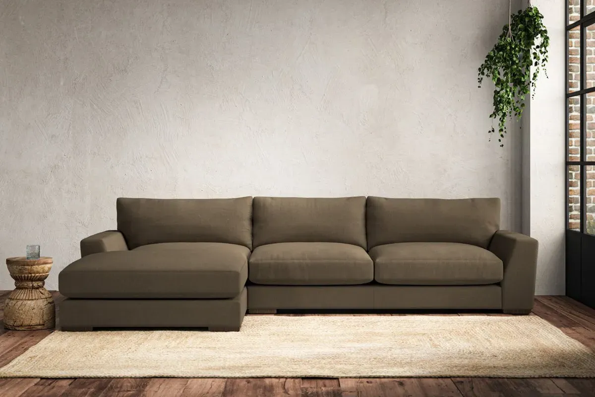 Guddu Right Hand Chaise Sofa - Chestnut, Linen