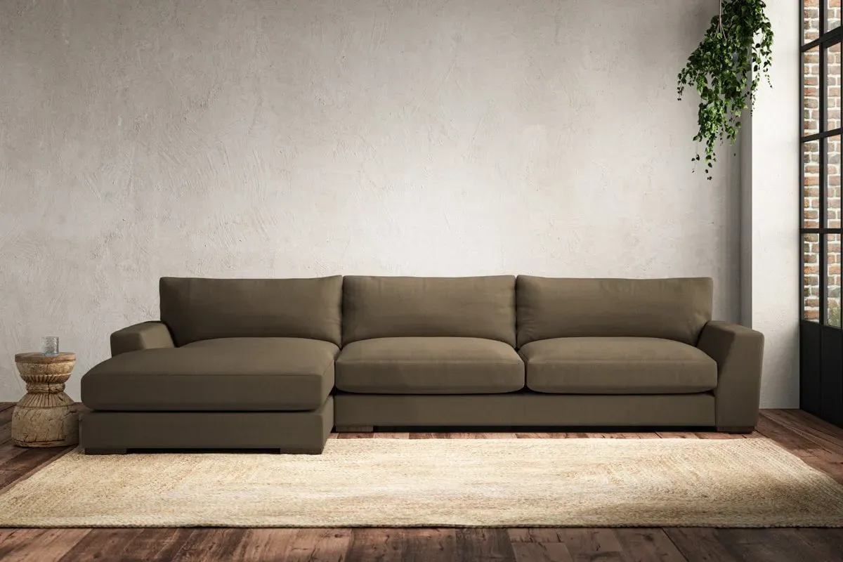 Guddu Right Hand Chaise Sofa - Chestnut, Linen
