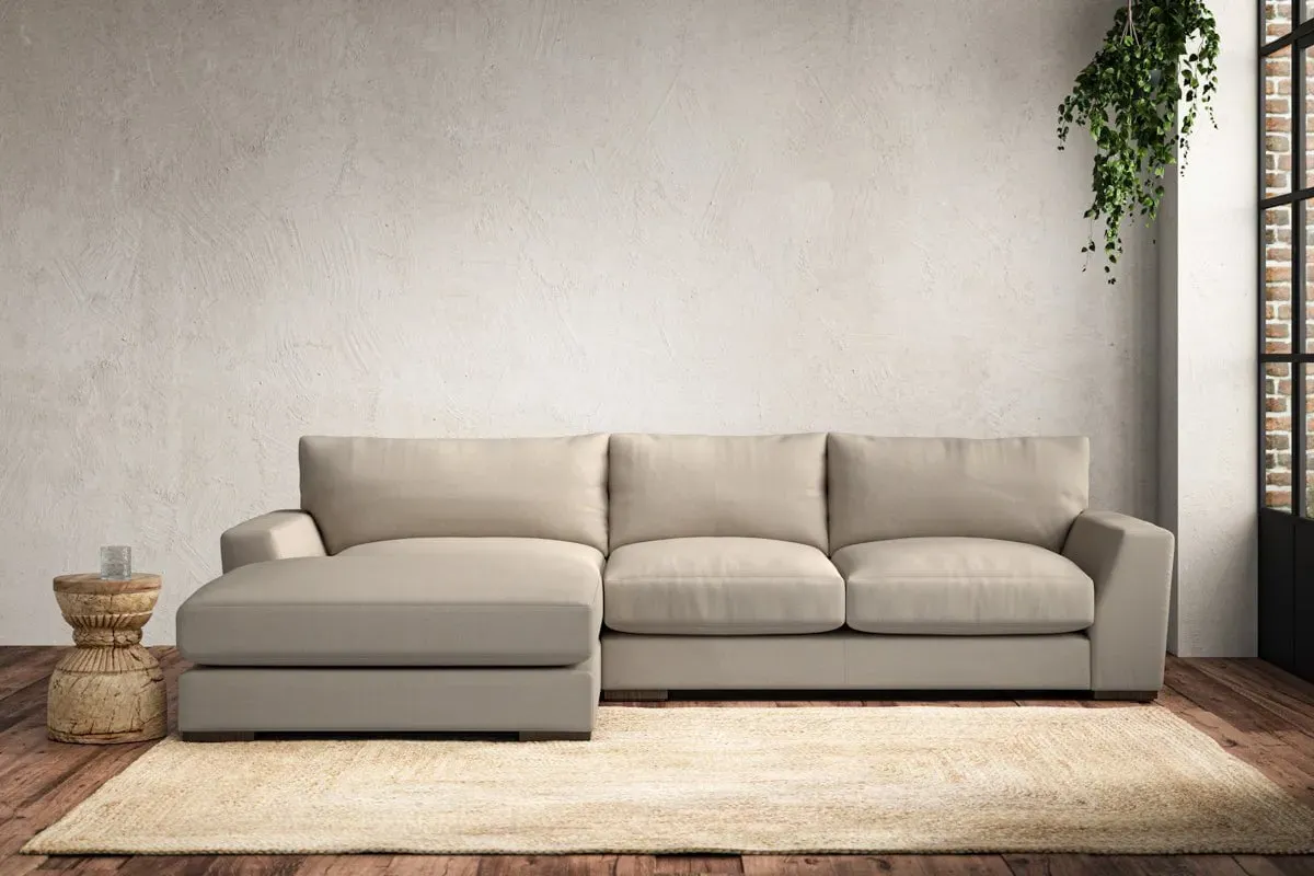 Guddu Right Hand Chaise Sofa Medium - Stone, Recycled Cotton