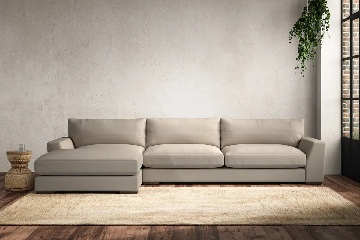 Guddu Right Hand Chaise Sofa - Stone, Cotton