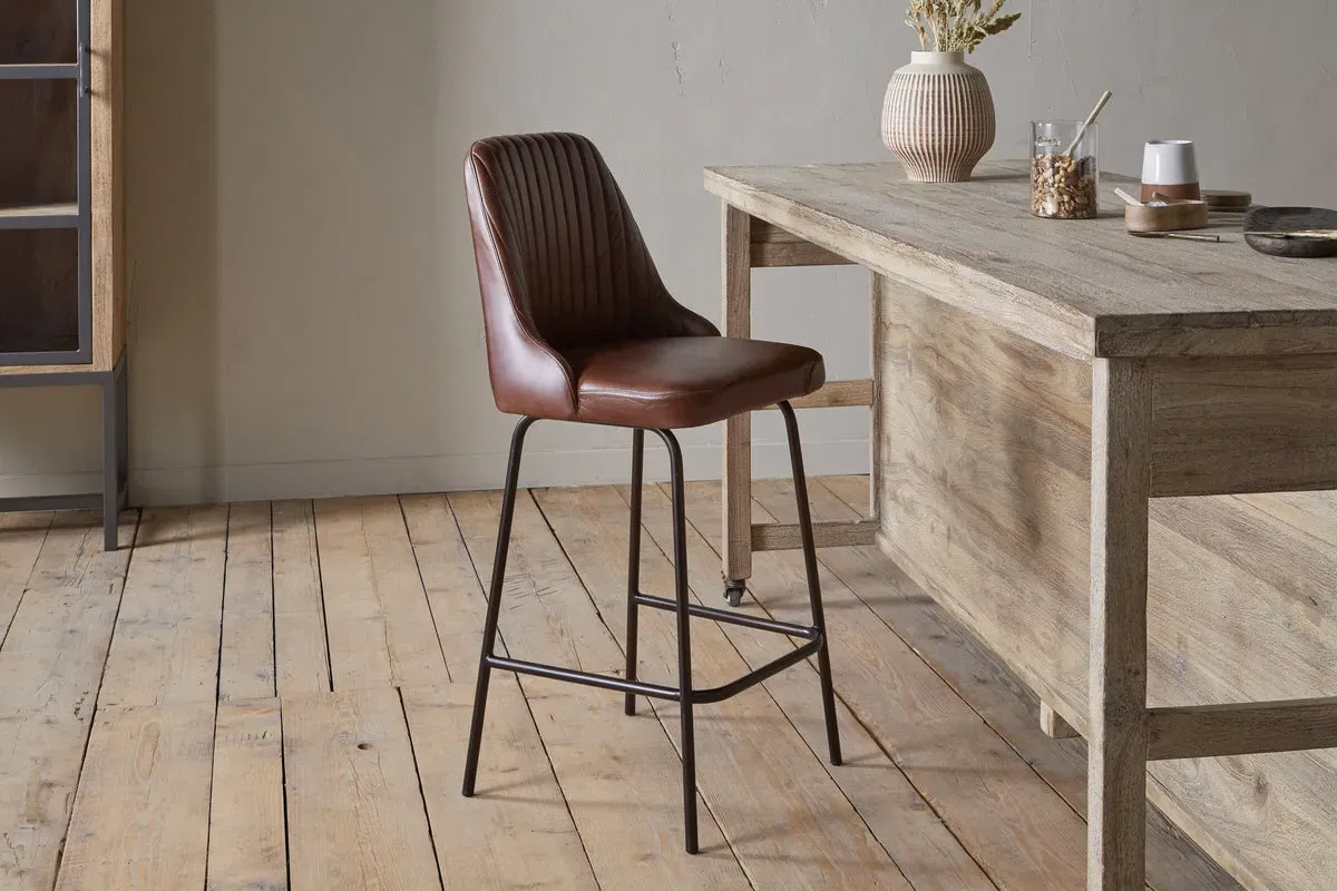 Harsha Leather Counter Dining Chair - Chocolate Brown