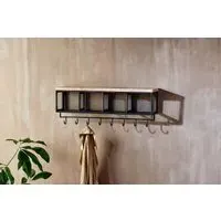 Hasa Cubby Shelf with Hooks - Black, Mango Wood