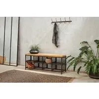 Hasa Storage Bench with Compartments - Iron, Mango Wood