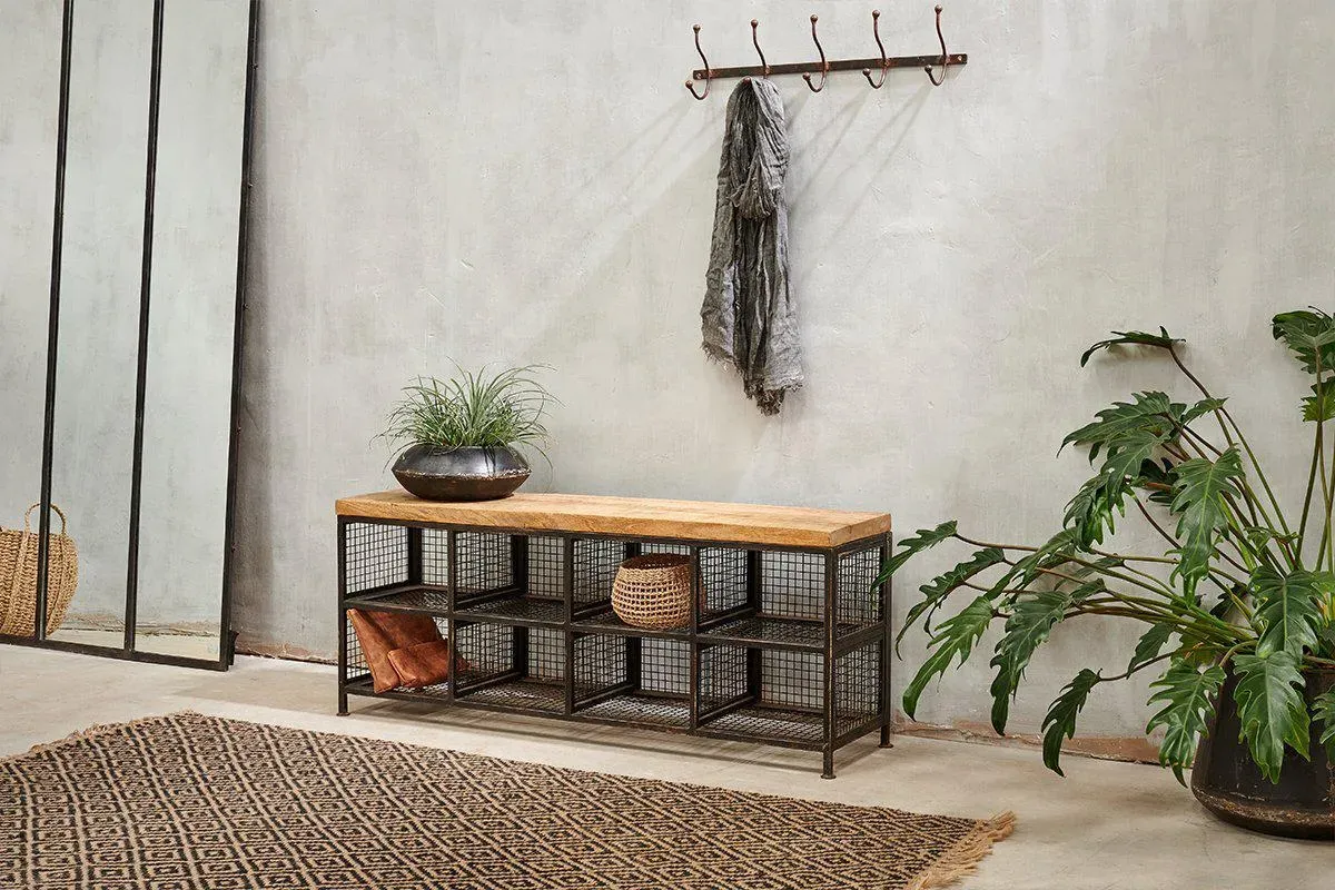 Hasa Storage Bench with Compartments - Iron, Mango Wood image