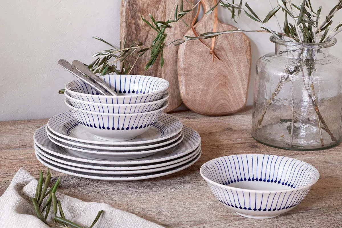 Iba Set of 12 Dinnerware Set - Indigo, White Clay product