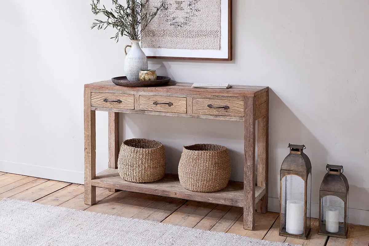 Ibo Reclaimed Wood 3 Drawer Console Table - Natural image