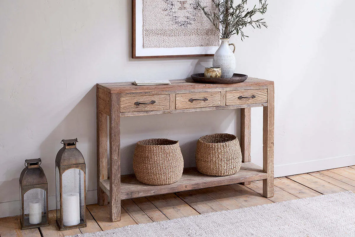 Ibo 3 Drawer Console Table with Storage - Natural, Reclaimed Wood product