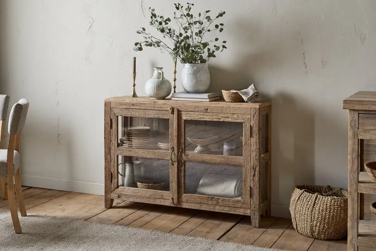 Ibo Reclaimed Wood Sideboard with Glass Panels - Natural image