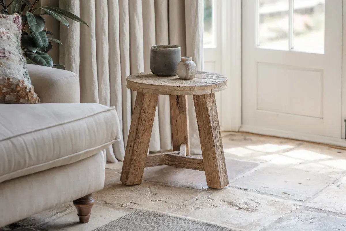 Ibo Round Side Table - Natural, Reclaimed Wood image