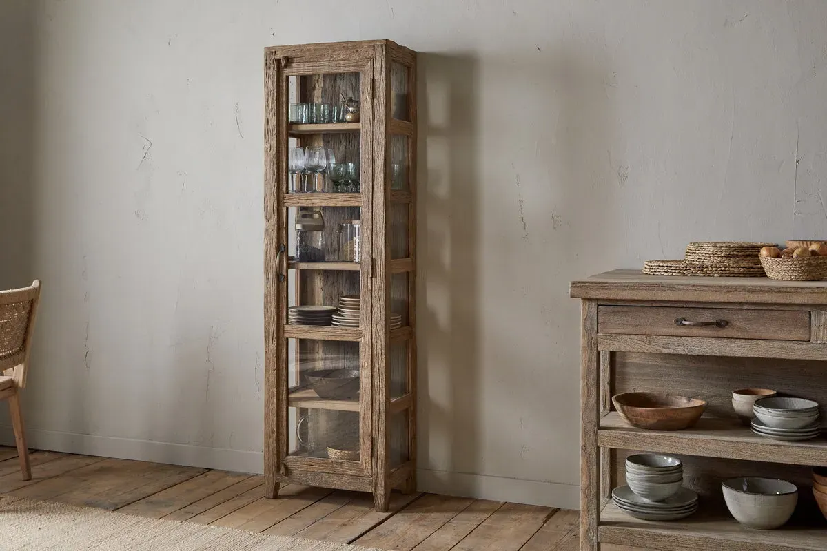 Ibo Tall Glass Cabinet - Natural, Reclaimed Wood image