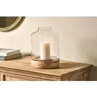 Idha Hurricane Lantern - Mango Wood, Glass