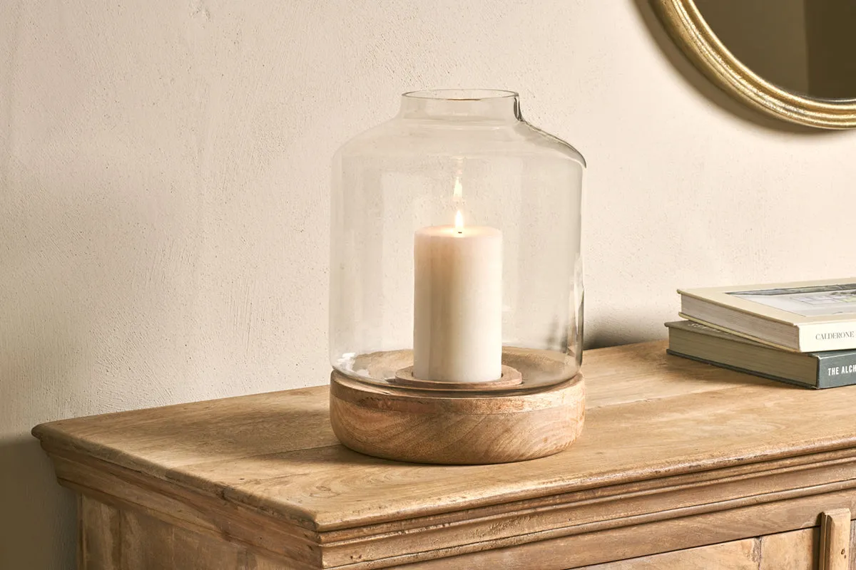 Idha Hurricane Lantern - Mango Wood, Glass