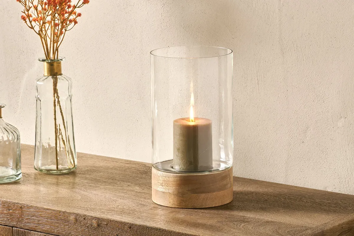 Idha Hurricane Lantern - Mango Wood, Glass image