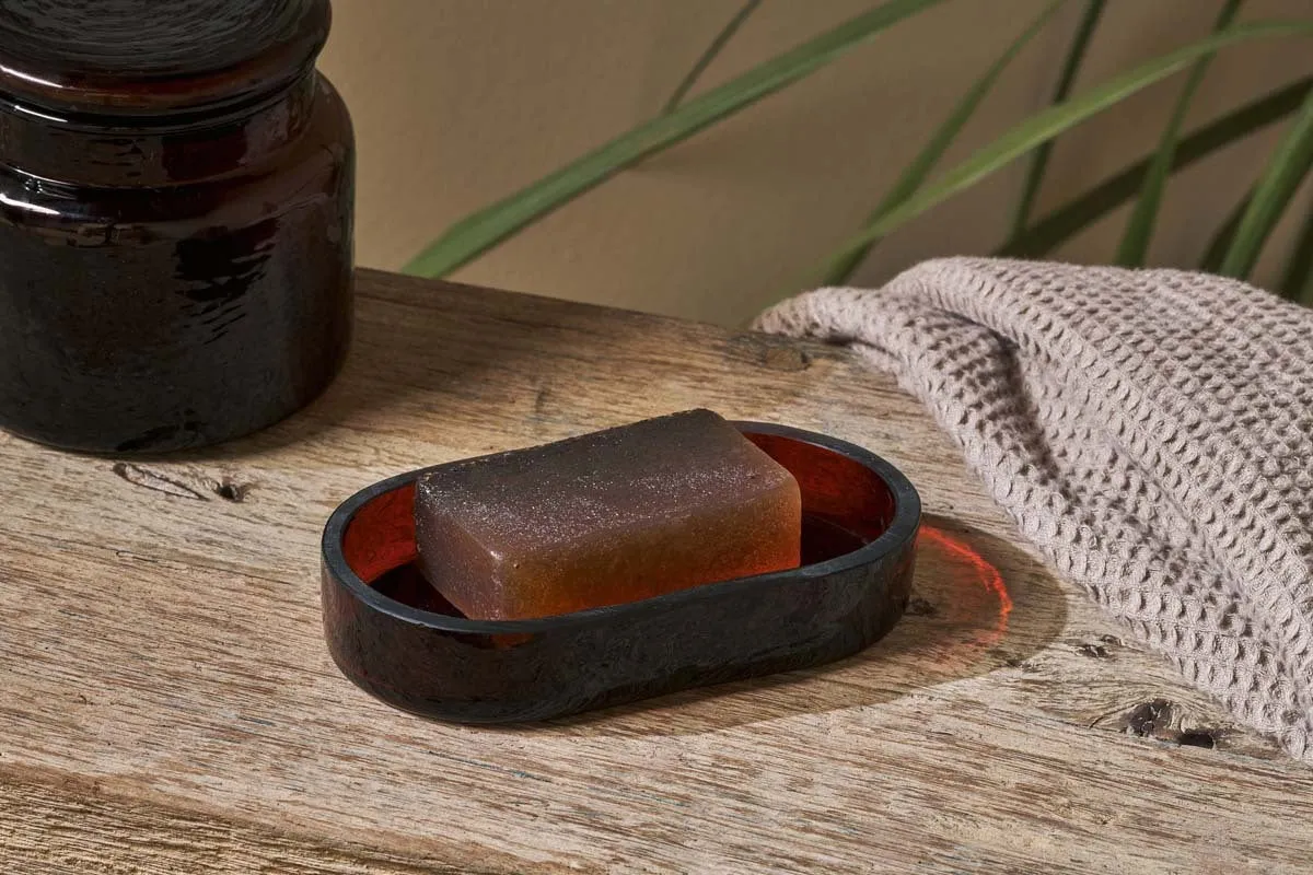 Ilcoso Hammered Glass Soap Dish - Amber, Recycled Glass product