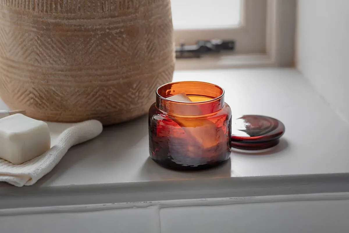 Ilcoso Recycled Hammered Glass Storage Pot - Amber image