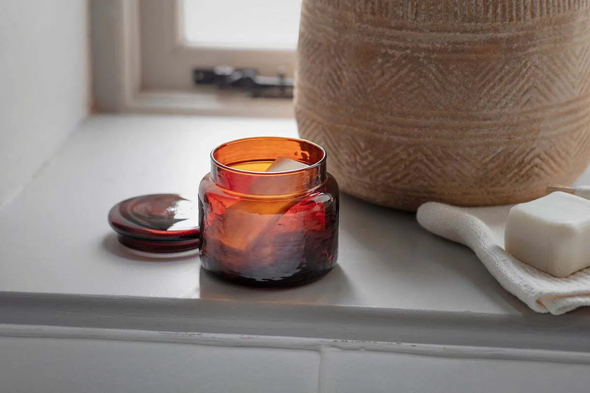 Ilcoso Recycled Hammered Glass Storage Pot - Amber product