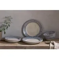Indigo Drop 12-Piece Dinnerware Set - Cream, Indigo