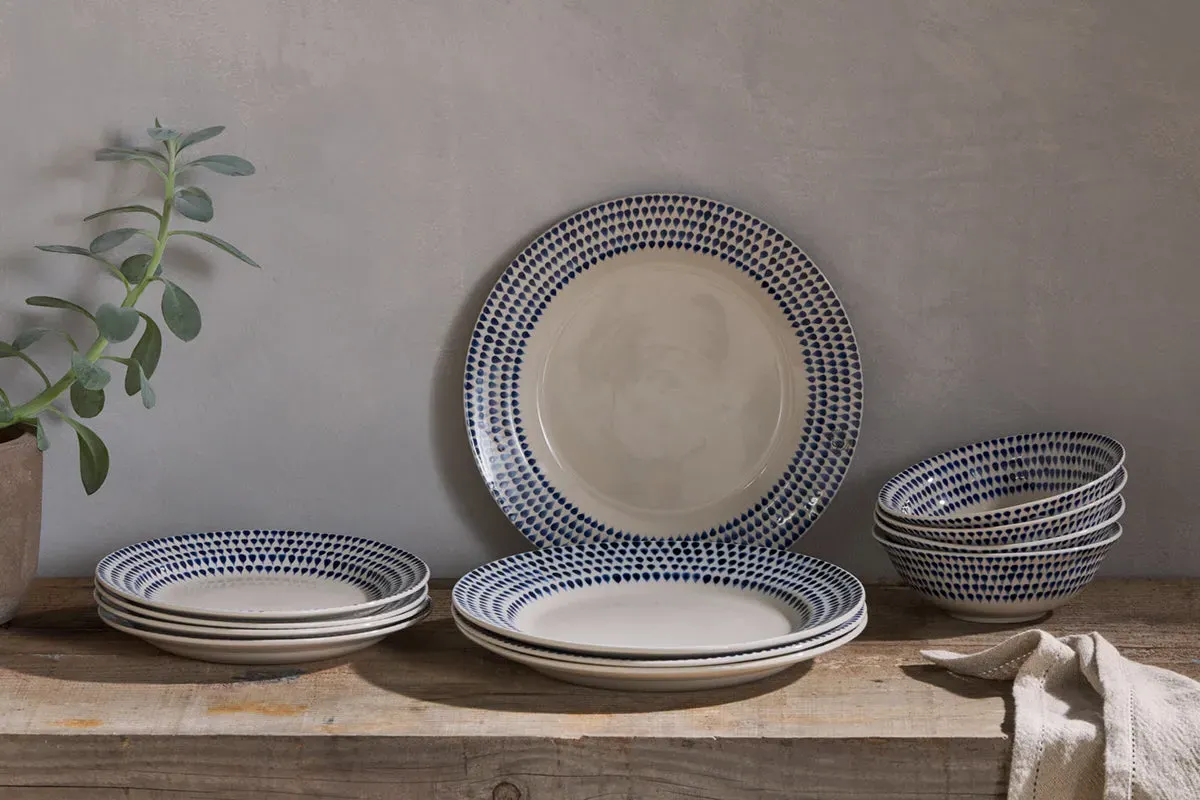Indigo Drop 12-Piece Dinnerware Set - Cream, Indigo image