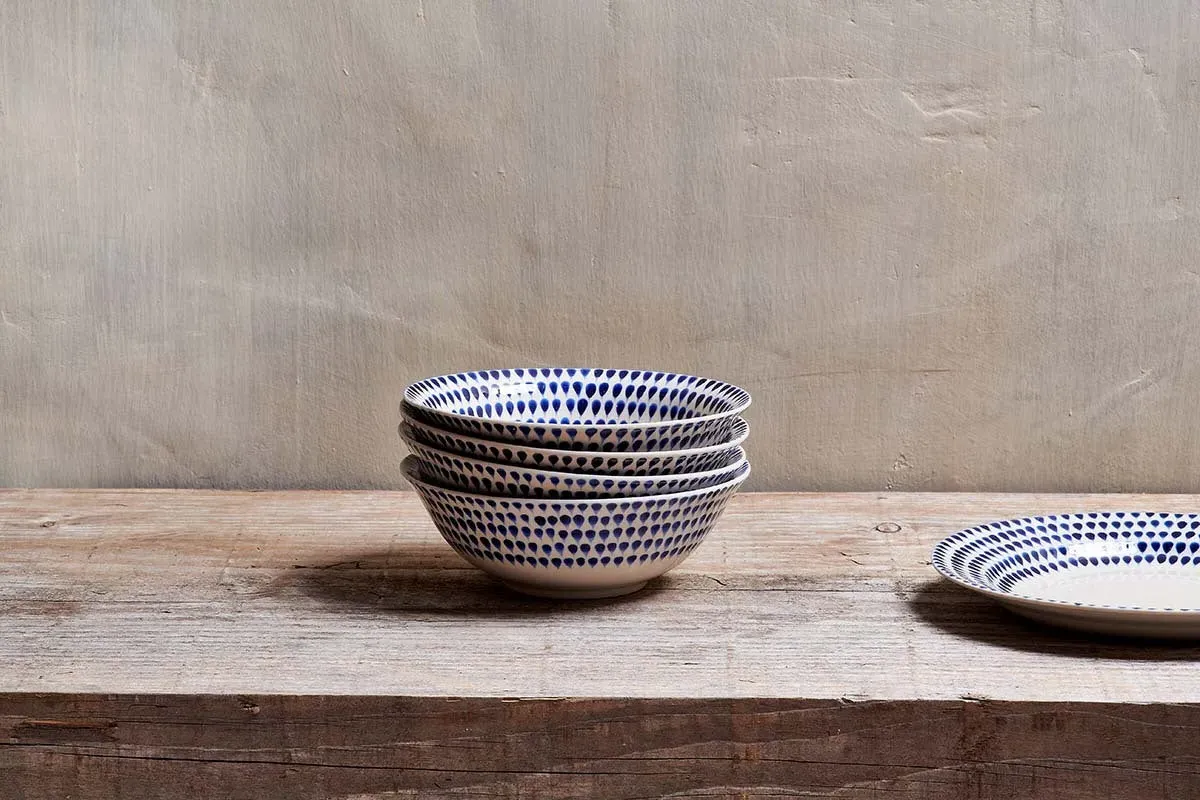 Indigo Drop Cereal Bowl - Cream & Indigo product