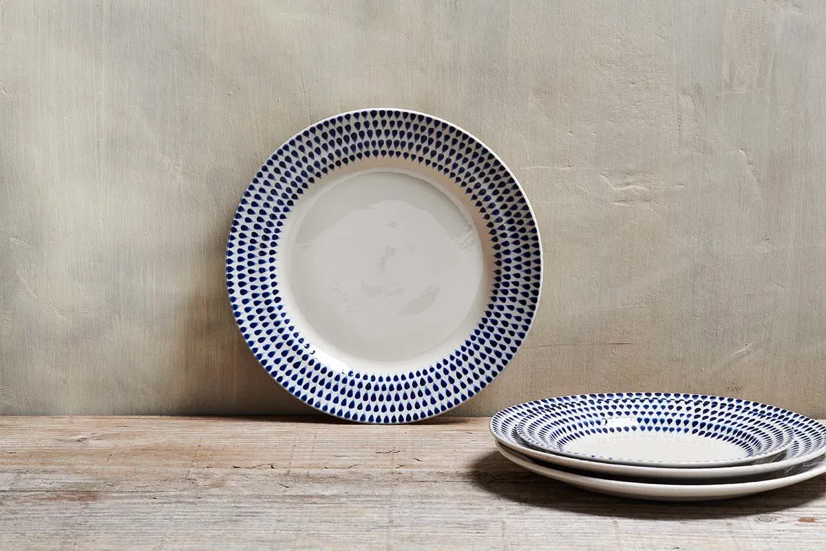 Indigo Drop Dinner Plate - Cream image