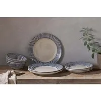 Indigo Drop Set of 12 Dinnerware Set - Cream, Ceramic alternate view