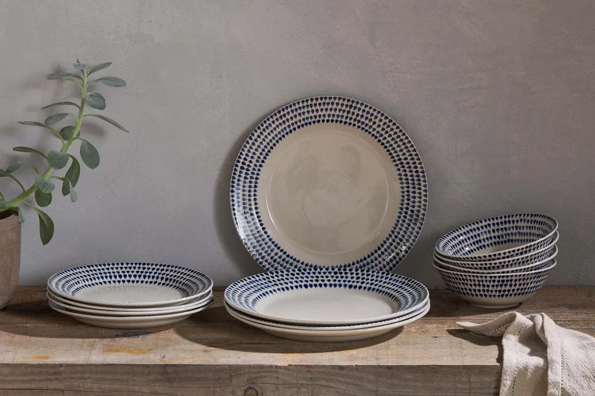 Indigo Drop Set of 12 Dinnerware Set - Cream, Ceramic product