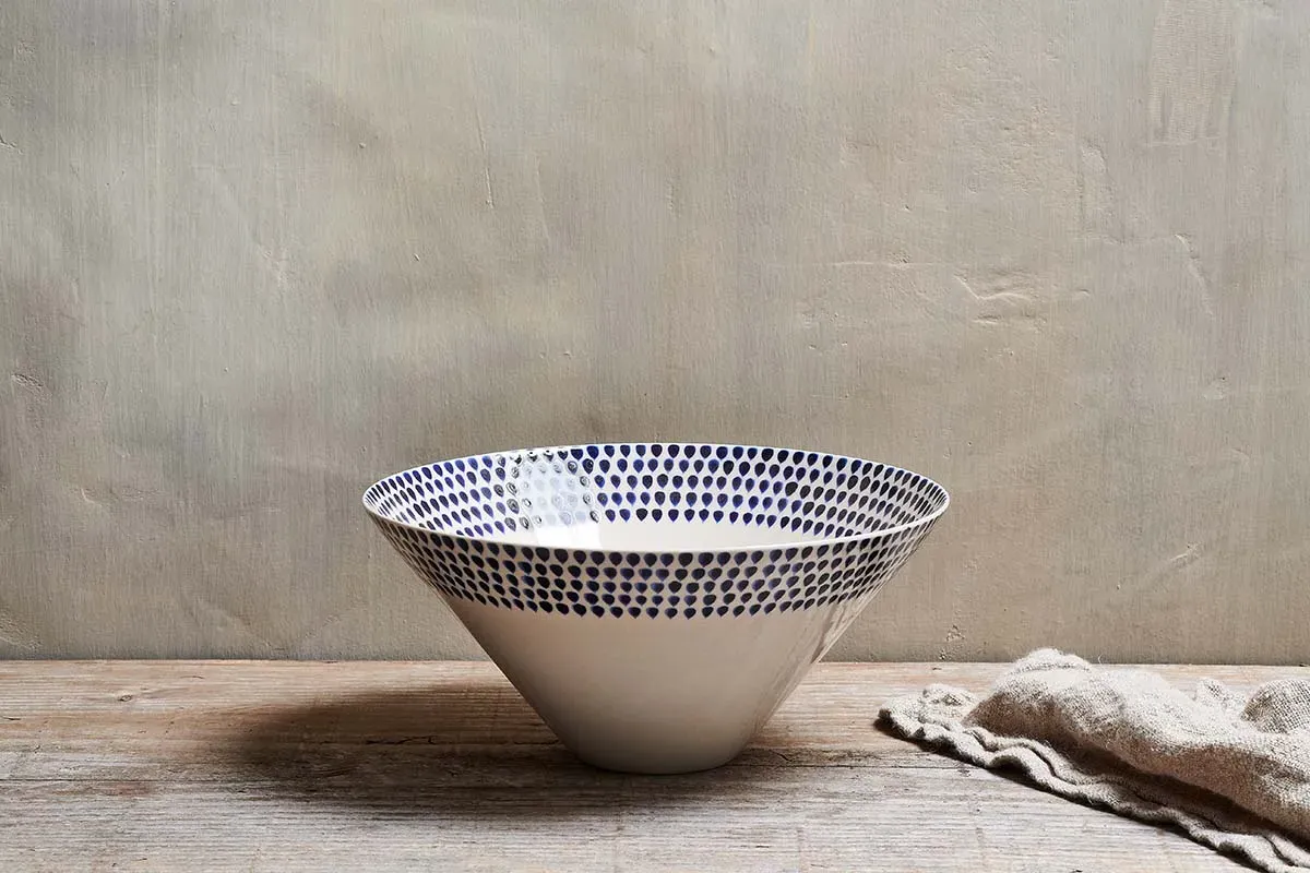 Indigo Drop Large Serving Bowl - Cream