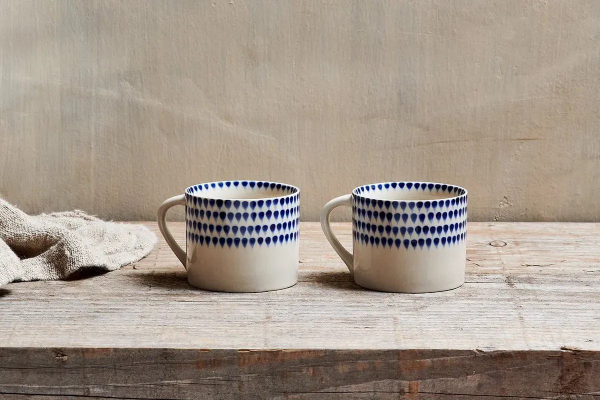 Indigo Drop Mug Set of 2 - Cream, Ceramic image