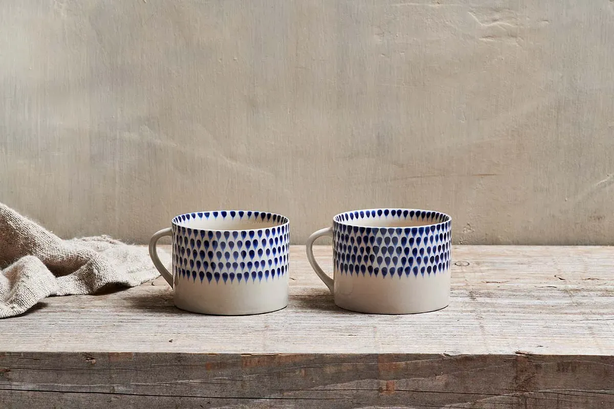 Indigo Drop Mug Set of 2 - Cream/Indigo, Ceramic image