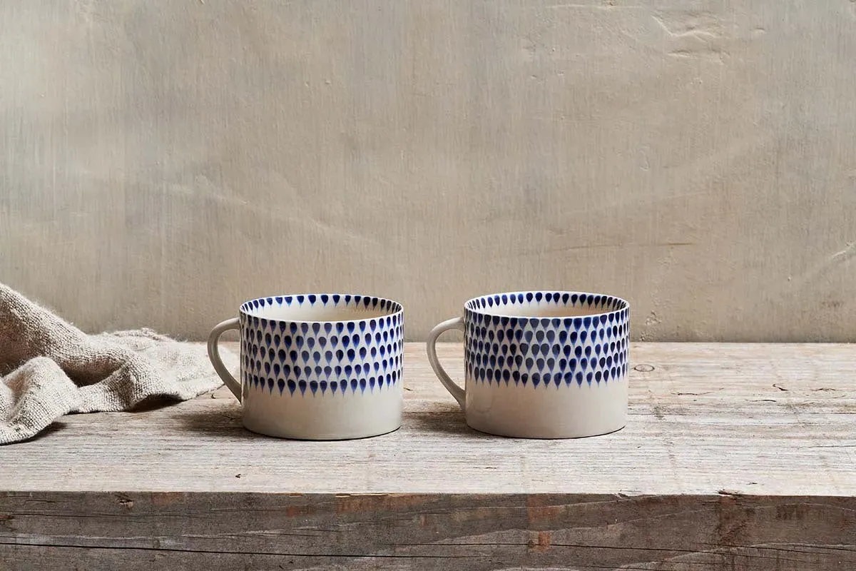 Indigo Drop Ceramic Mug Set of 2 - Cream/Indigo product