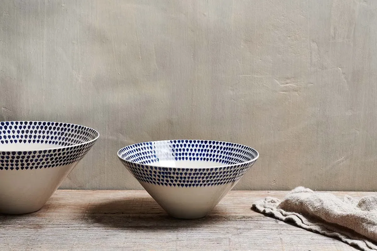 Indigo Drop Medium Serving Bowl - Cream & Indigo, Ceramic product