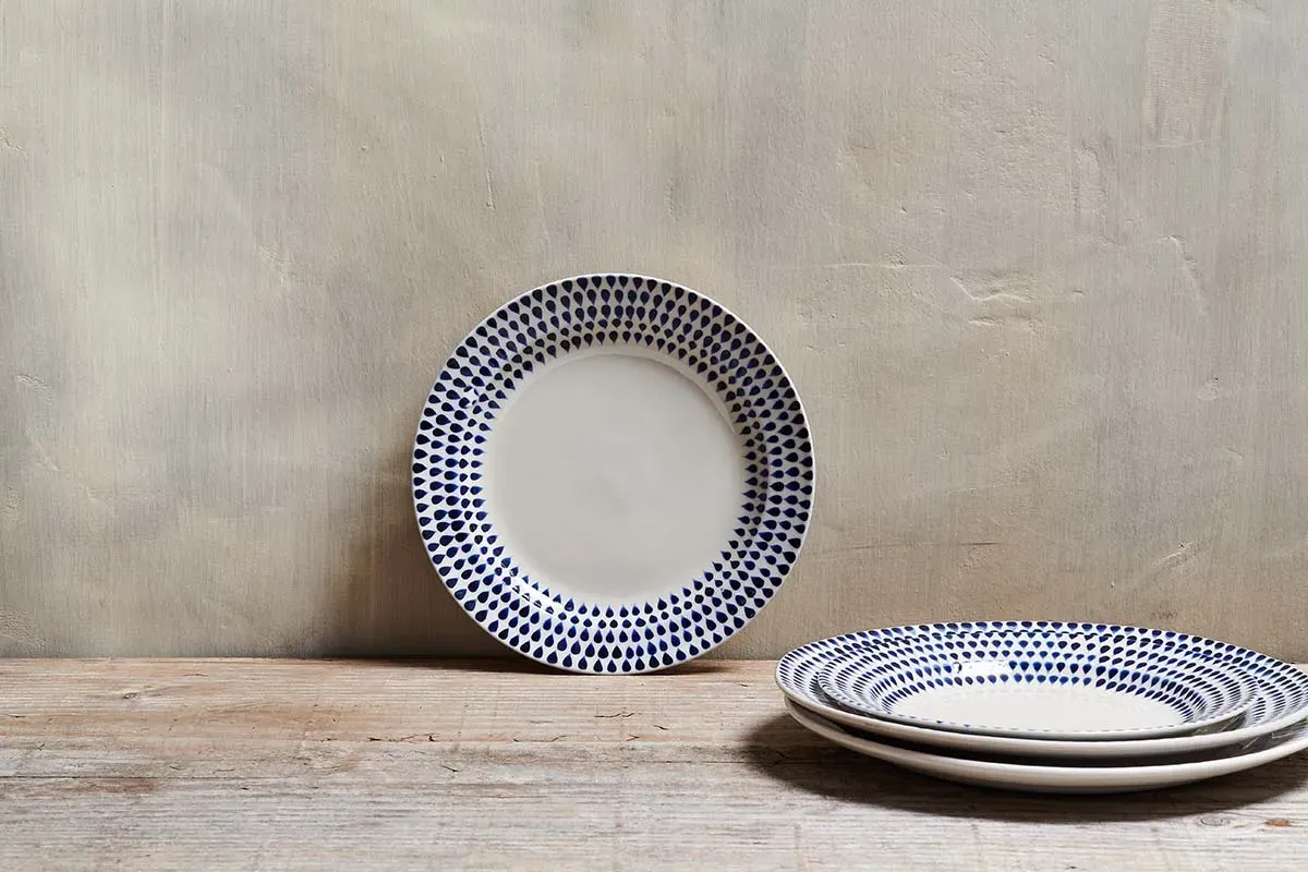 Indigo Drop Side Plate - Cream