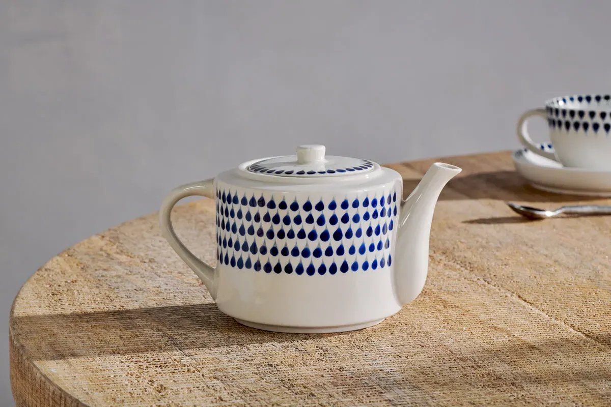 Indigo Drop Teapot - Cream