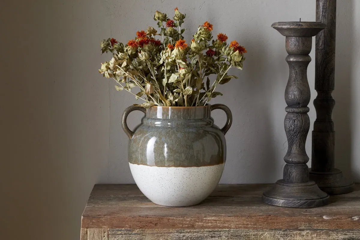 Inha Reactive Glaze Vase - Dark Olive, Terracotta