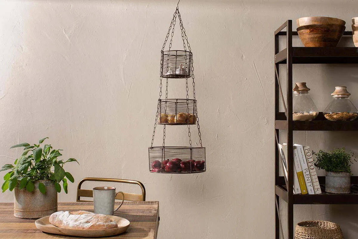 Inkollu 3-Tier Hanging Basket Set - Aged Brass, Wire product
