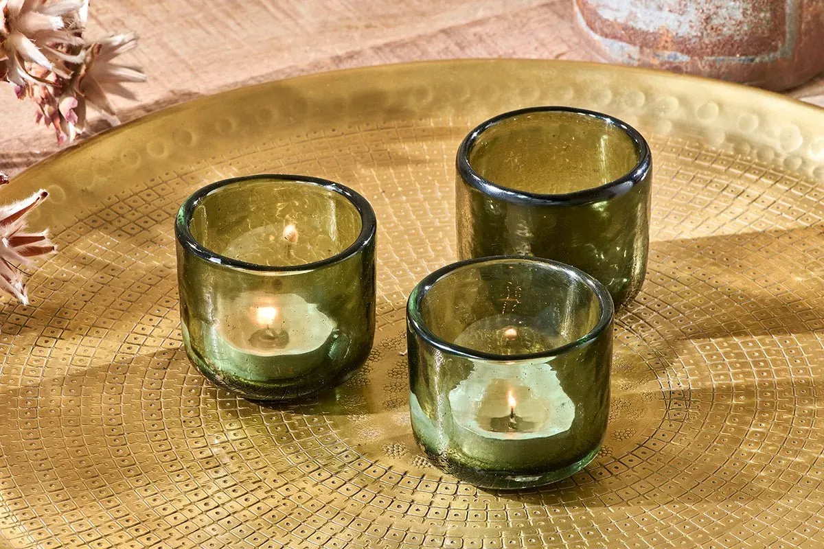 Irda Glass Small Tealight Set of 3 - Dark Emerald product