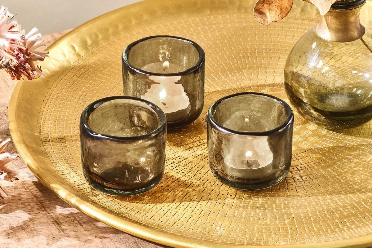 Irda Glass Small Tealight Set of 3 - Smoke Brown