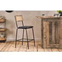 Iswa Leather & Cane Counter Chair - Aged Black