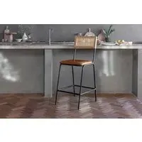 Iswa Leather & Cane Counter Chair - Aged Tan