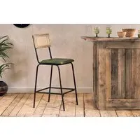 Iswa Leather & Cane Counter Dining Chair - Rich Green