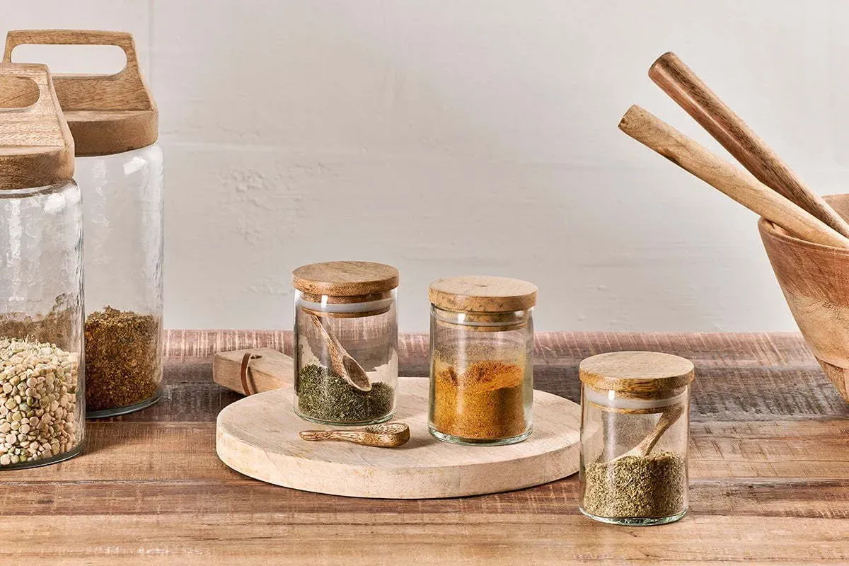 Izaan Spice Jar Set of 3 - Clear, Mango Wood product