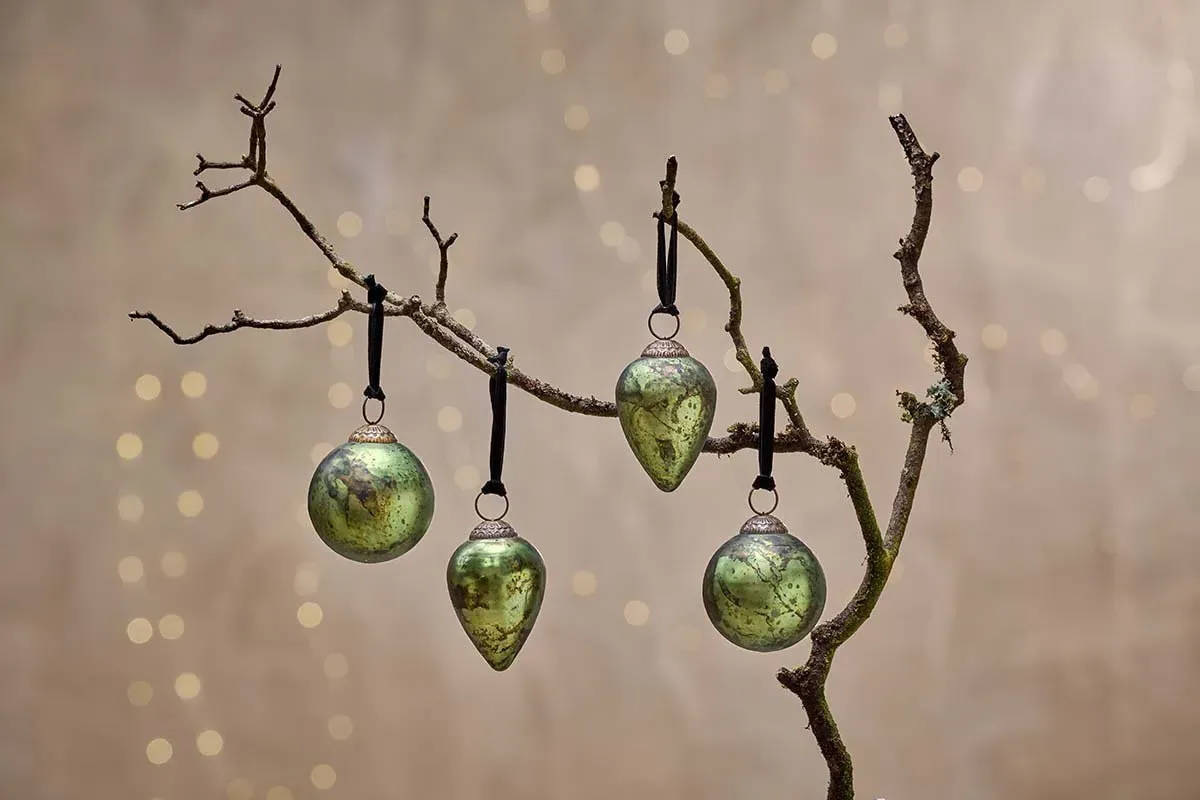 Jalshara Set of 4 Christmas Baubles - Moss, Recycled Glass product