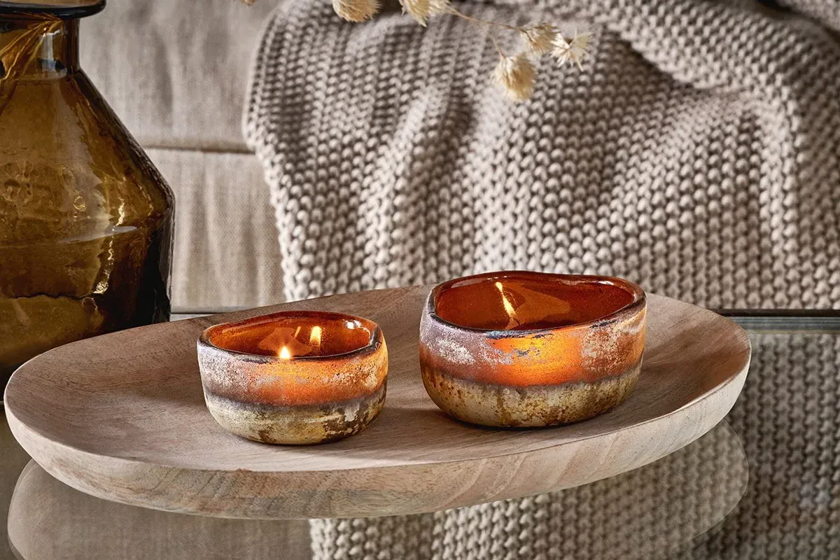 Janka Tealight Holders Set of 2 - Dark Amber, Glass