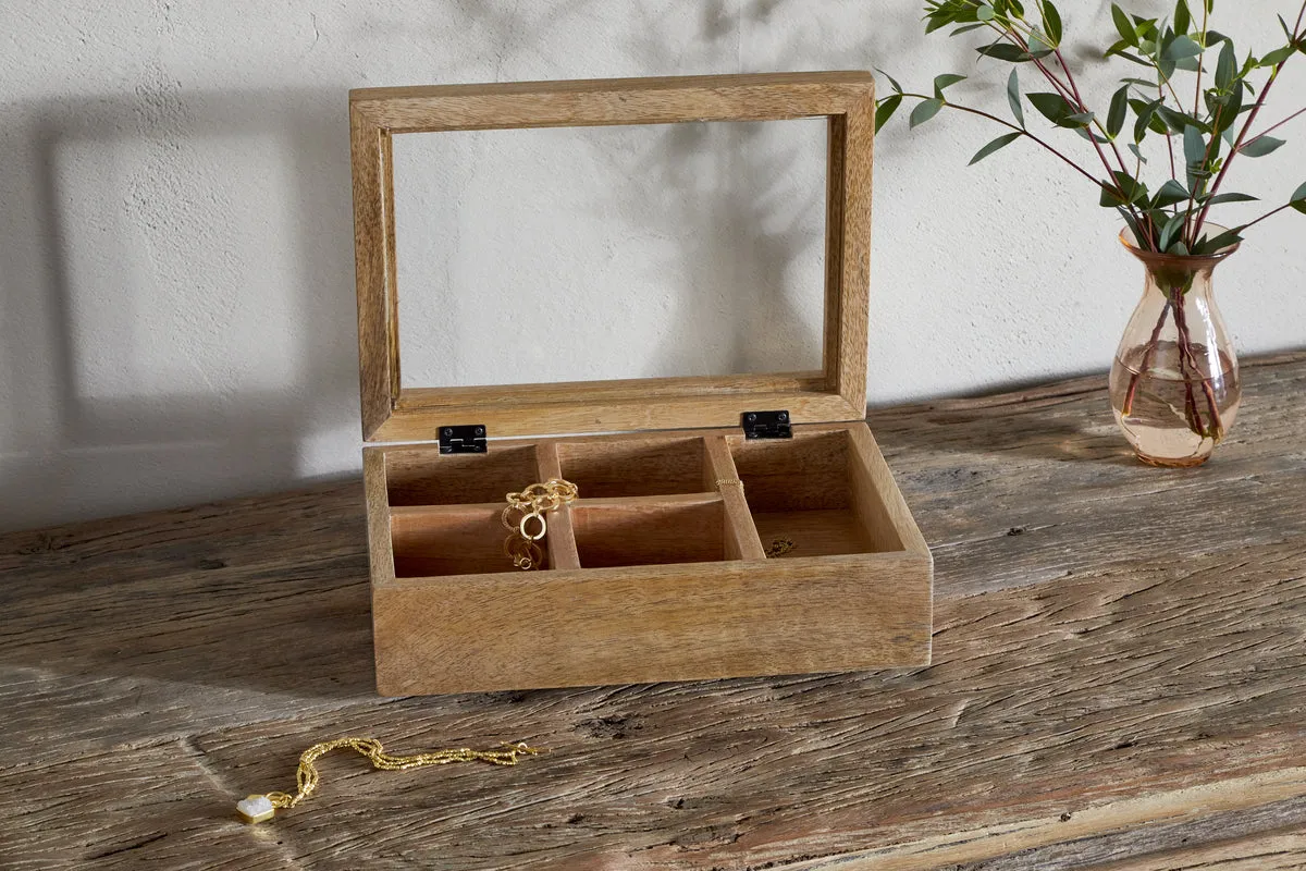 Kabani Jewellery Box with Glass Lid - Natural, Mango Wood product