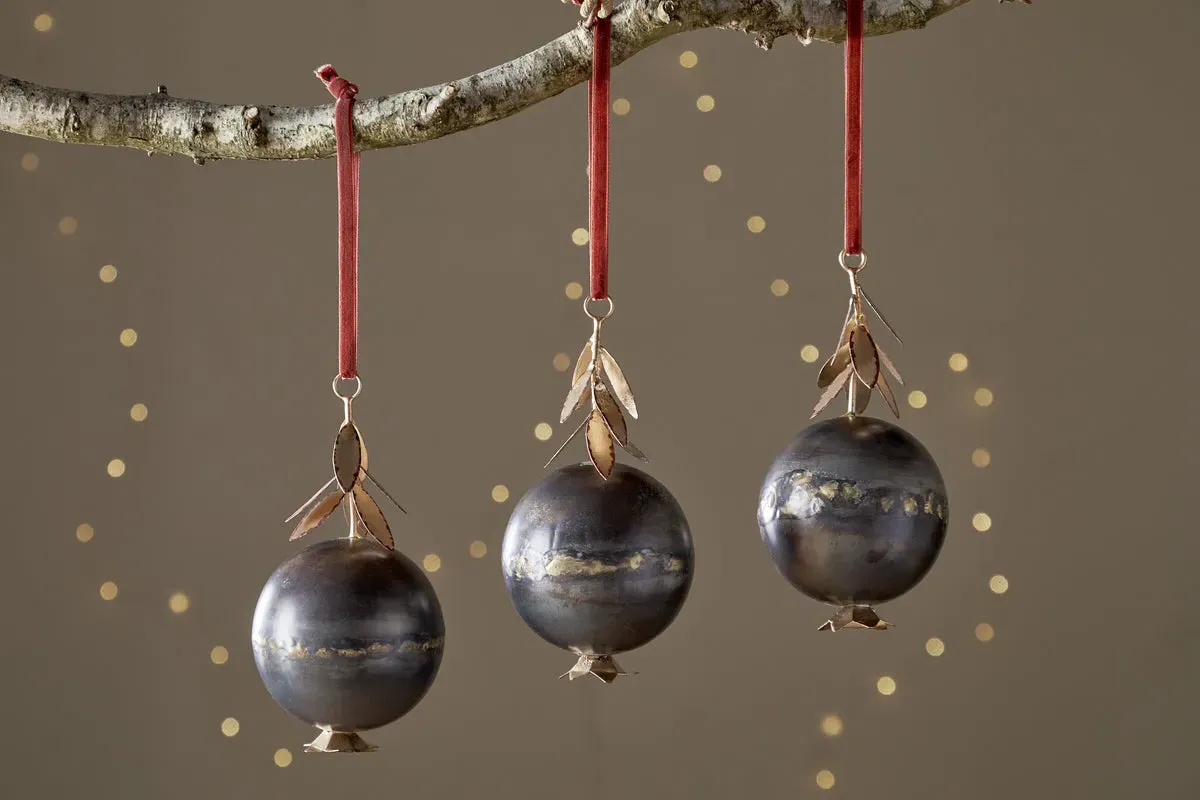 Kalira Pomegranate Baubles Set of 3 - Black, Brass by NKUKU