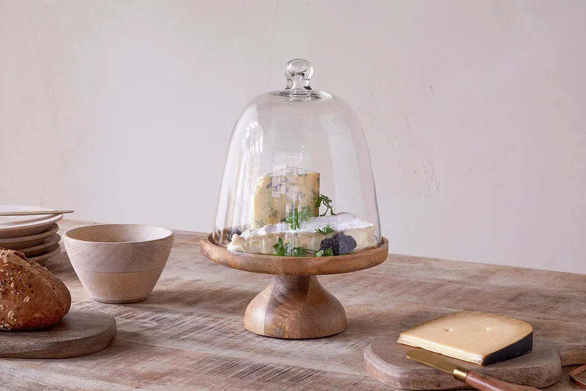 Kannati Cheese Stand with Glass Dome - Clear, Mango Wood product