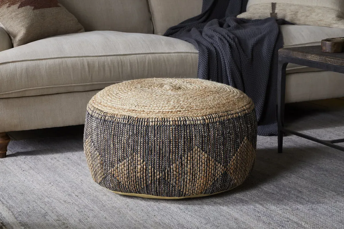 Kapil Round Pouf - Charcoal, Jute product